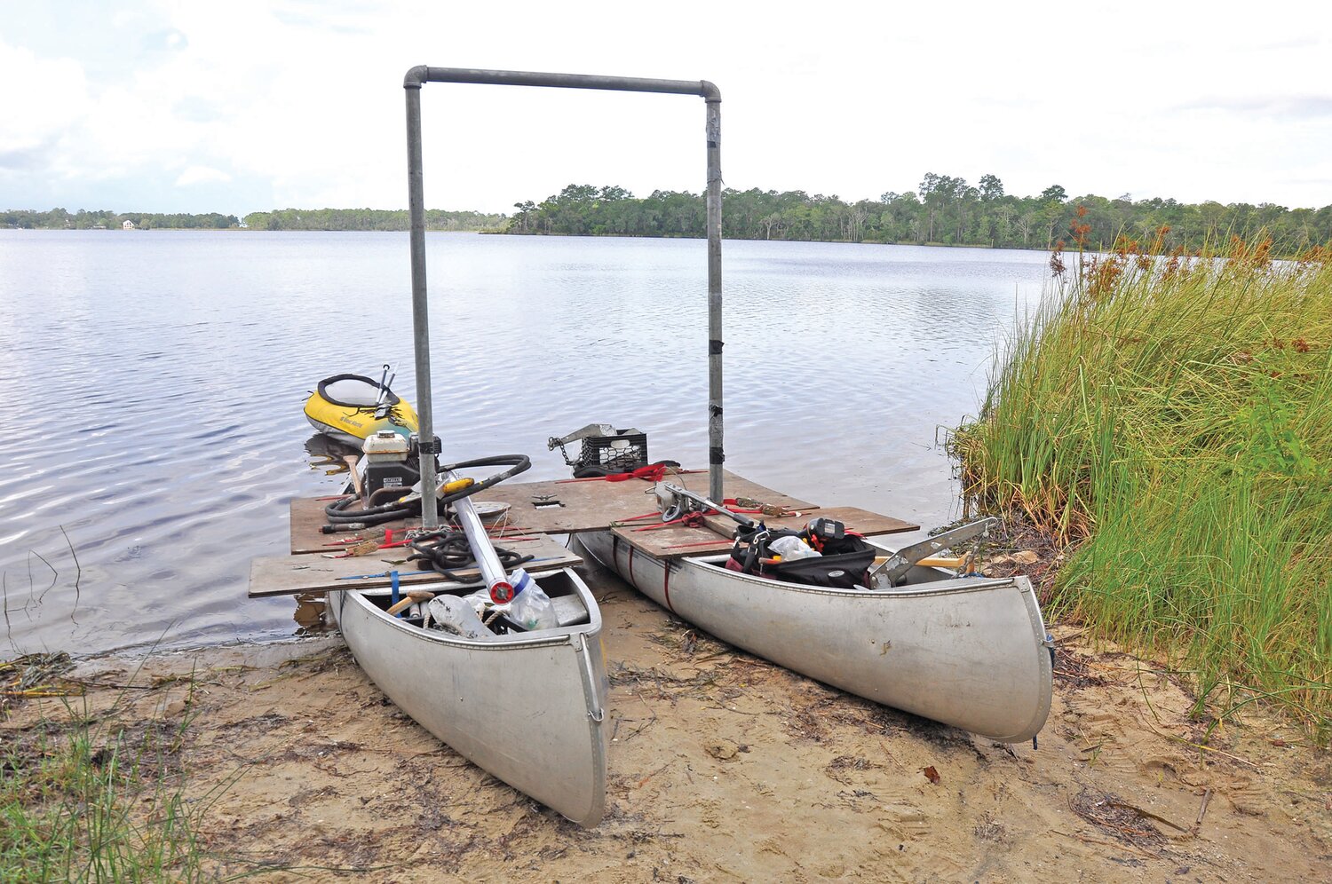 Equipment used by USGS scientists and partners to collect sediment cores at Basin Bayou in Florida. This is part of research by the USGS and partners to understand past hurricane activity in the Gulf of Mexico and northern Atlantic Ocean.